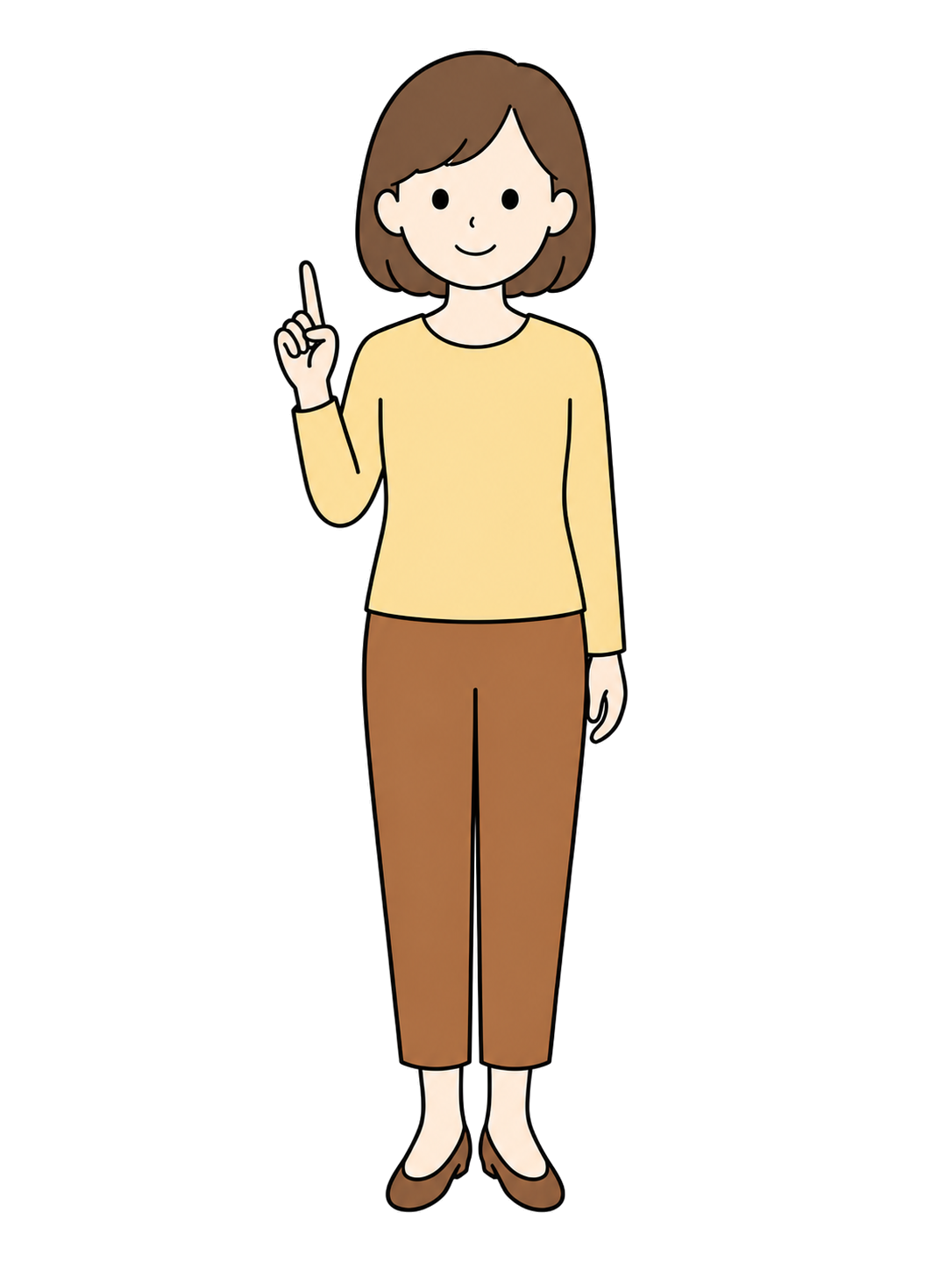 Full-body illustration of an adult woman raising one index finger after having an idea.
