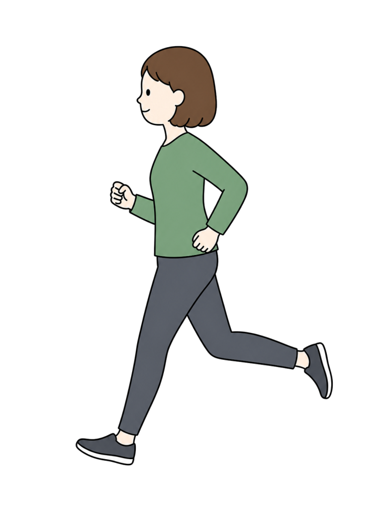 自然なフォームで走る成人女性の全身イラスト。