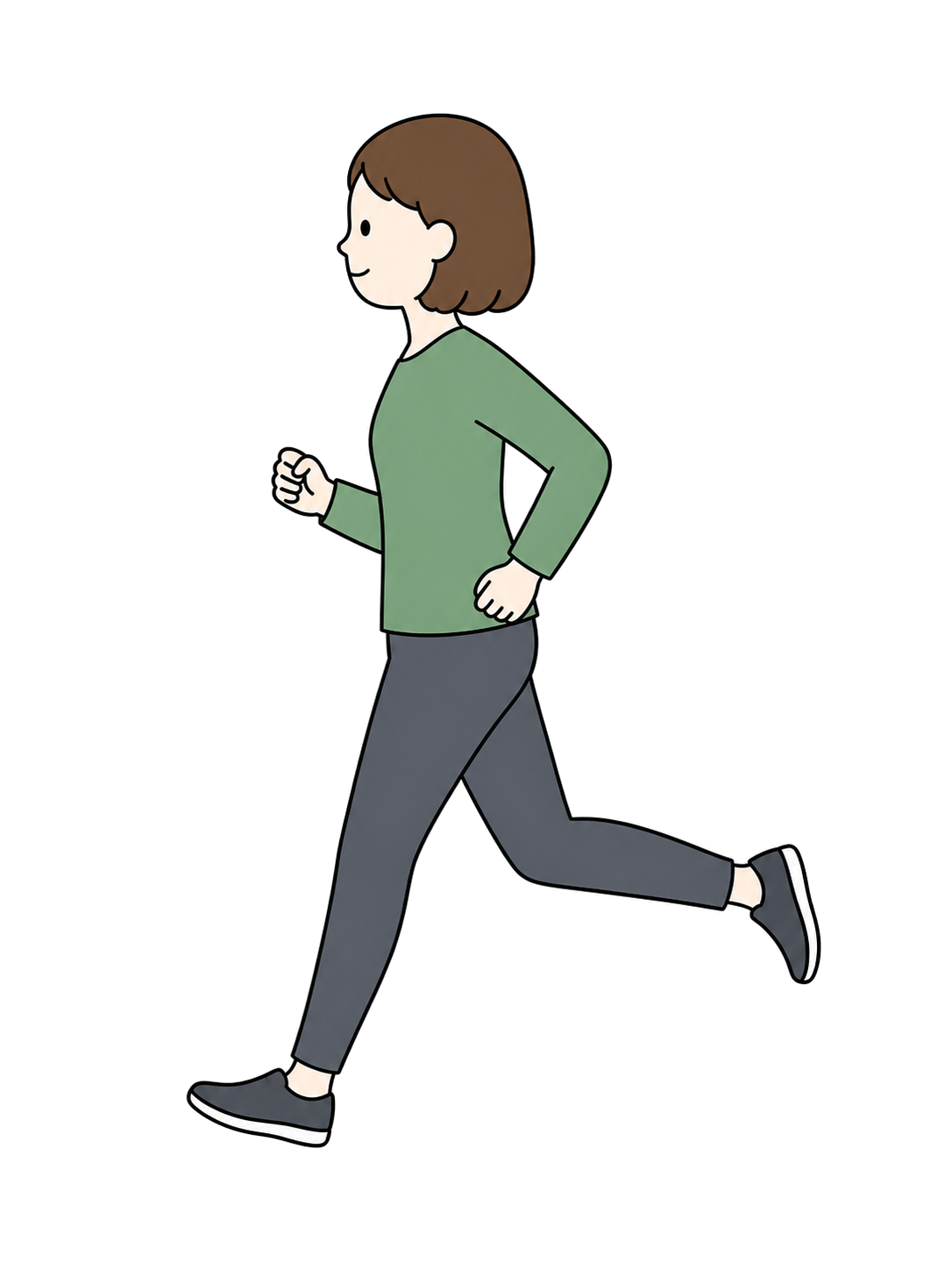 Full-body illustration of an adult woman running with a natural stride.