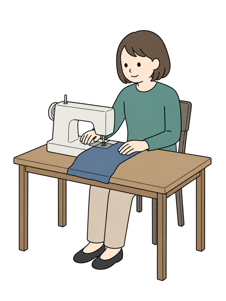 Woman sewing with a sewing machine