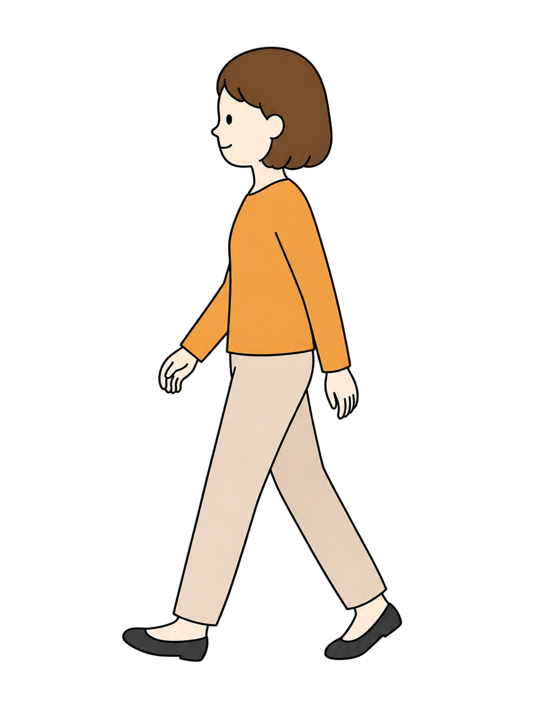 Full-body illustration of a casually dressed woman walking left