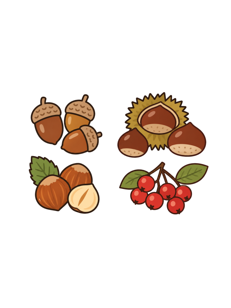 Autumn nuts and berries set