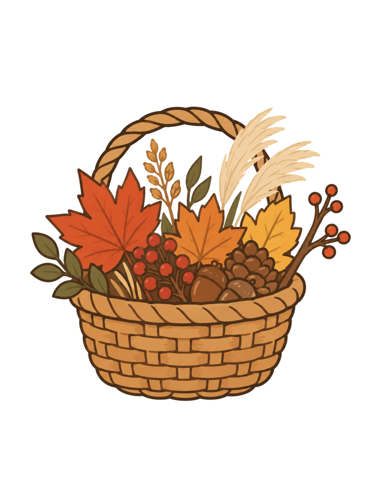 Basket with autumn plants