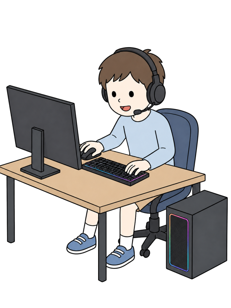 Boy playing video games on a computer