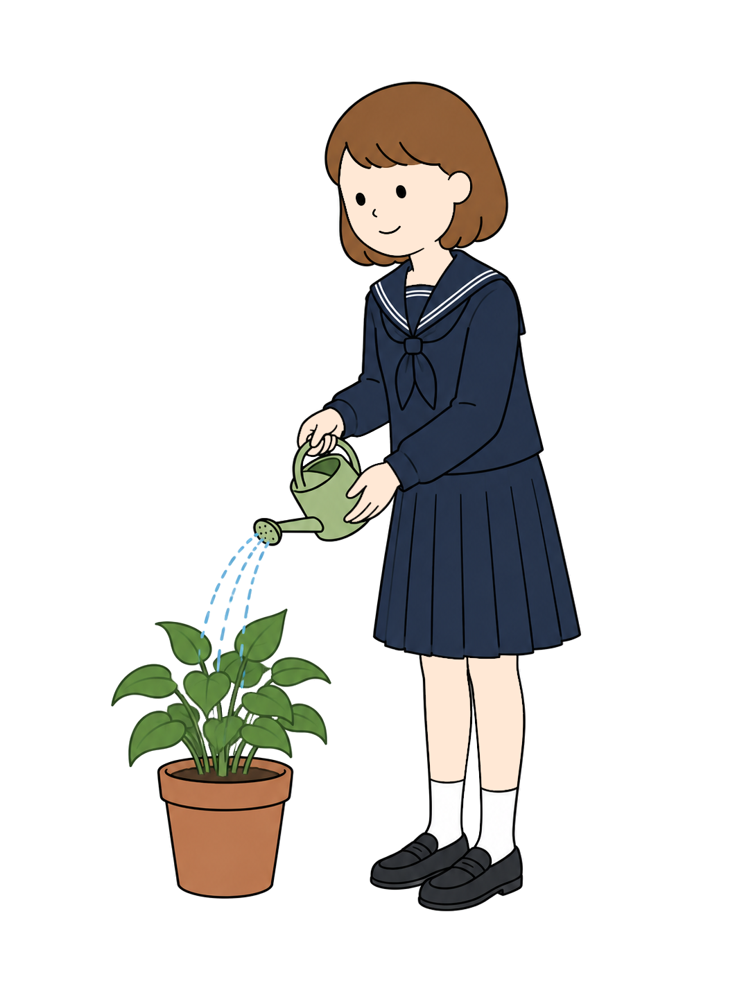 園芸部で植物の世話をする中学生YURUNDOイラスト