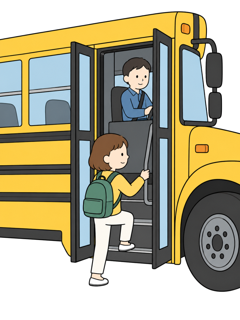 Child getting on a yellow school bus