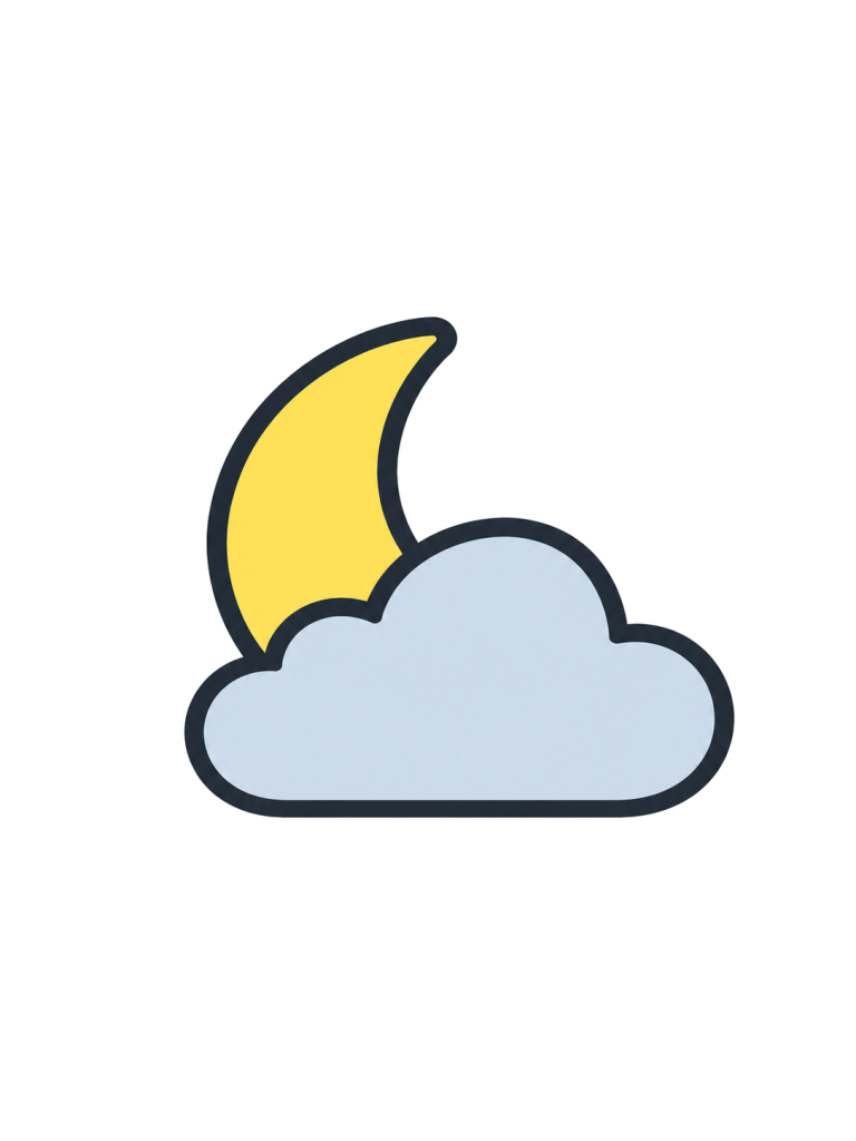 淡い青灰色の雲の後ろから黄色い三日月がのぞいている。