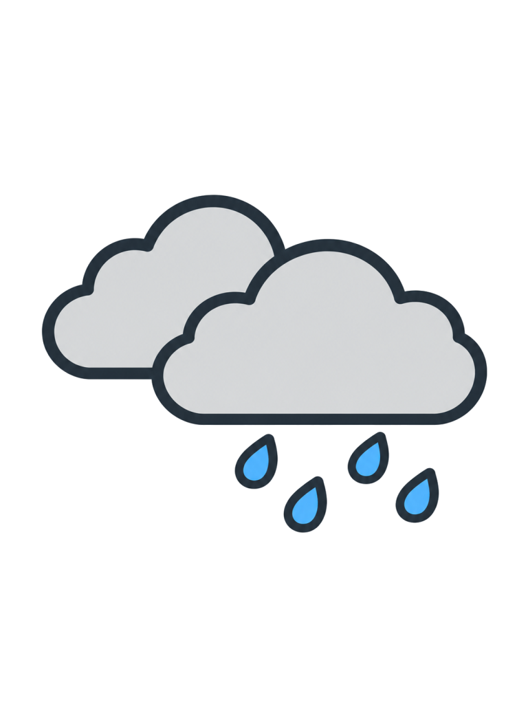 重なった二つの灰色の雲の片側から、青い雨滴が降っている。