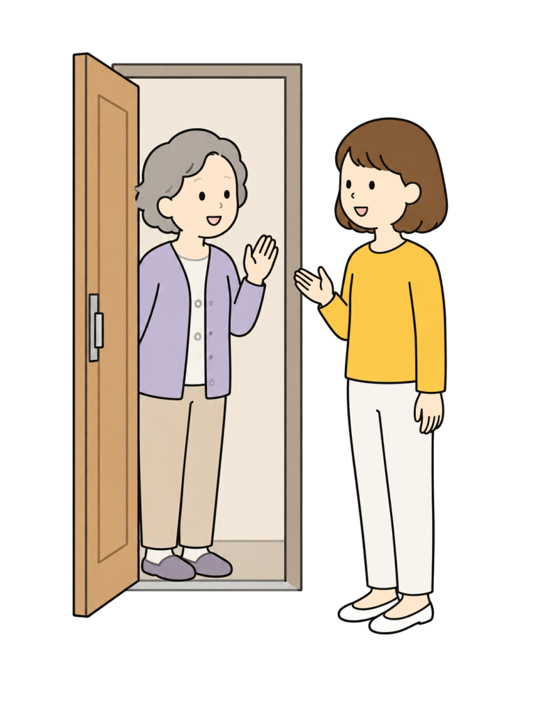 Community volunteer checking in on an older adult