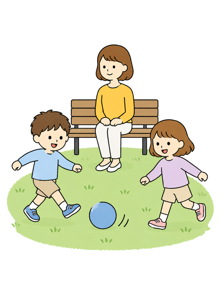 Community volunteer watching children at play