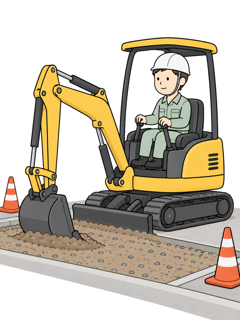 Construction worker operating heavy equipment at a roadwork site