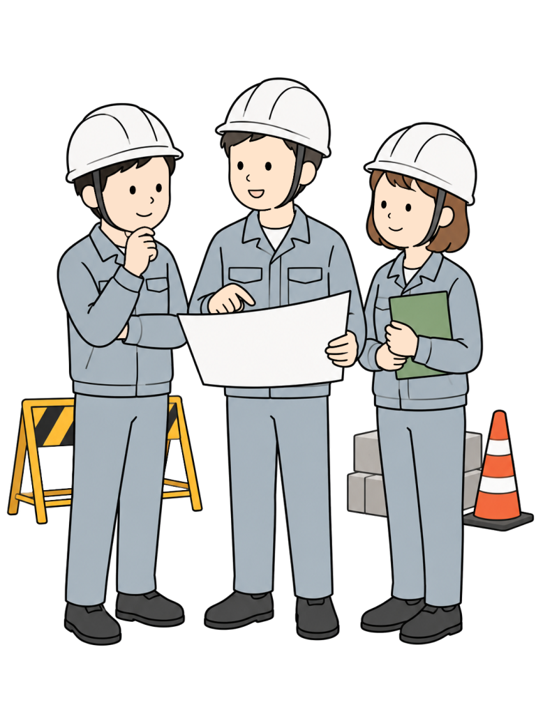 Construction workers having a pre work safety meeting