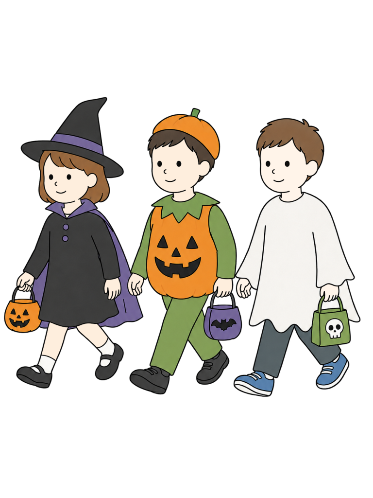 Costumed children walking for halloween