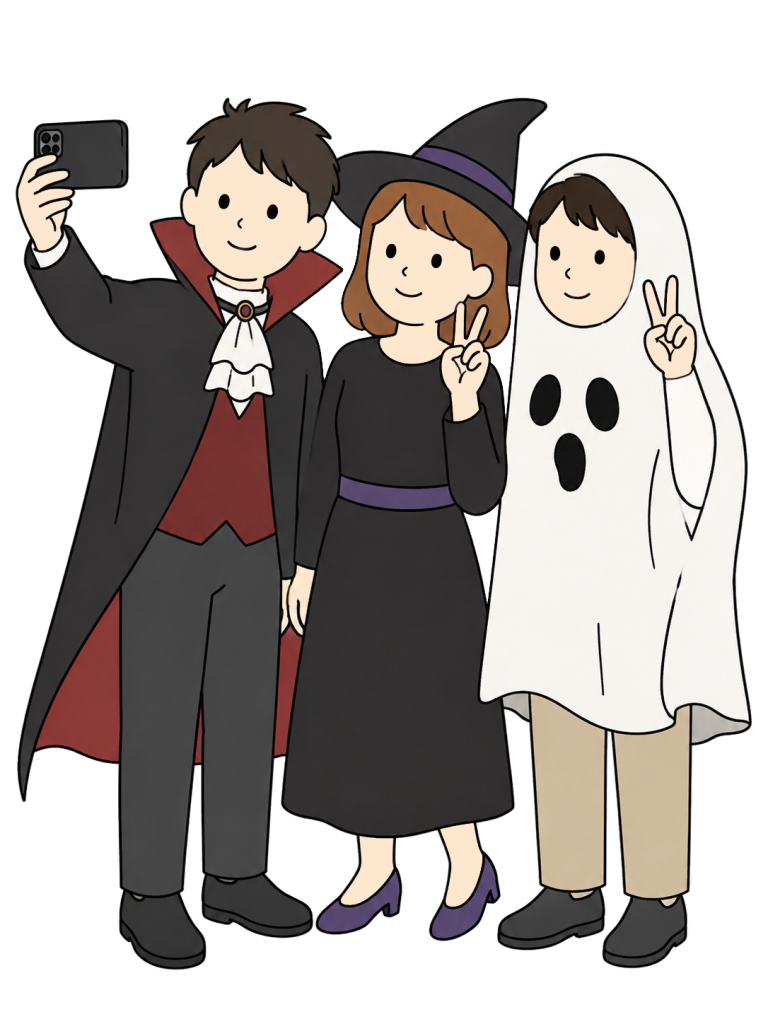 Costumed friends taking a photo