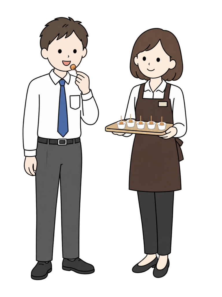 Customer sampling food at a store