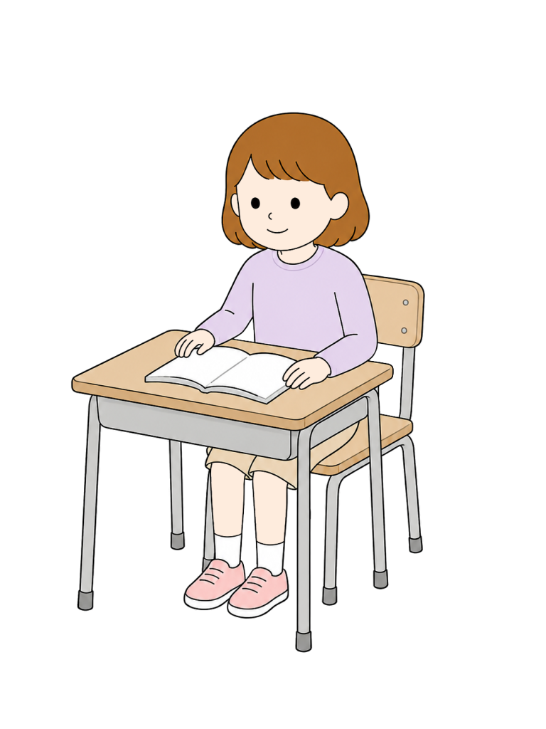 Elementary school student attending class
