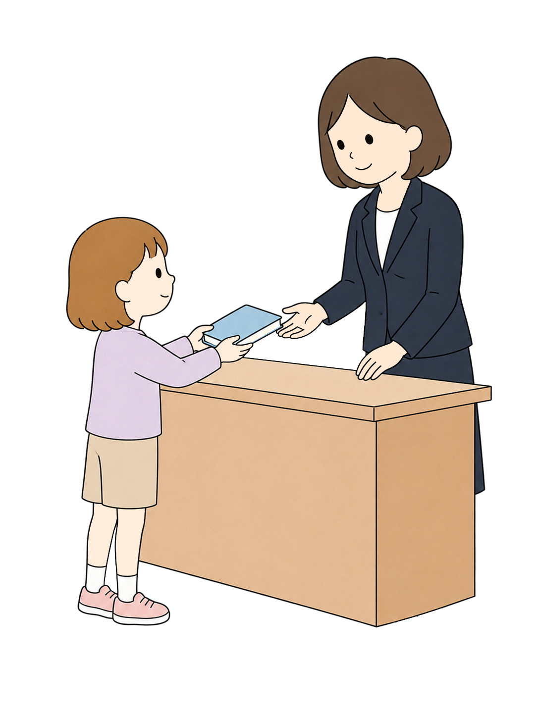 YURUNDO illustration: Elementary School Student Borrowing a Book from the School Library
