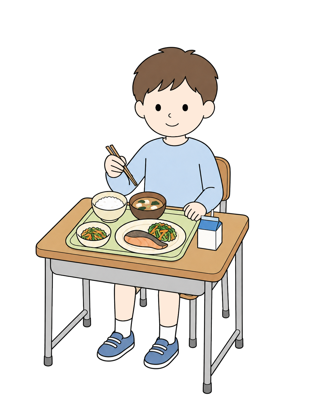 YURUNDO illustration: Elementary School Student Eating School Lunch