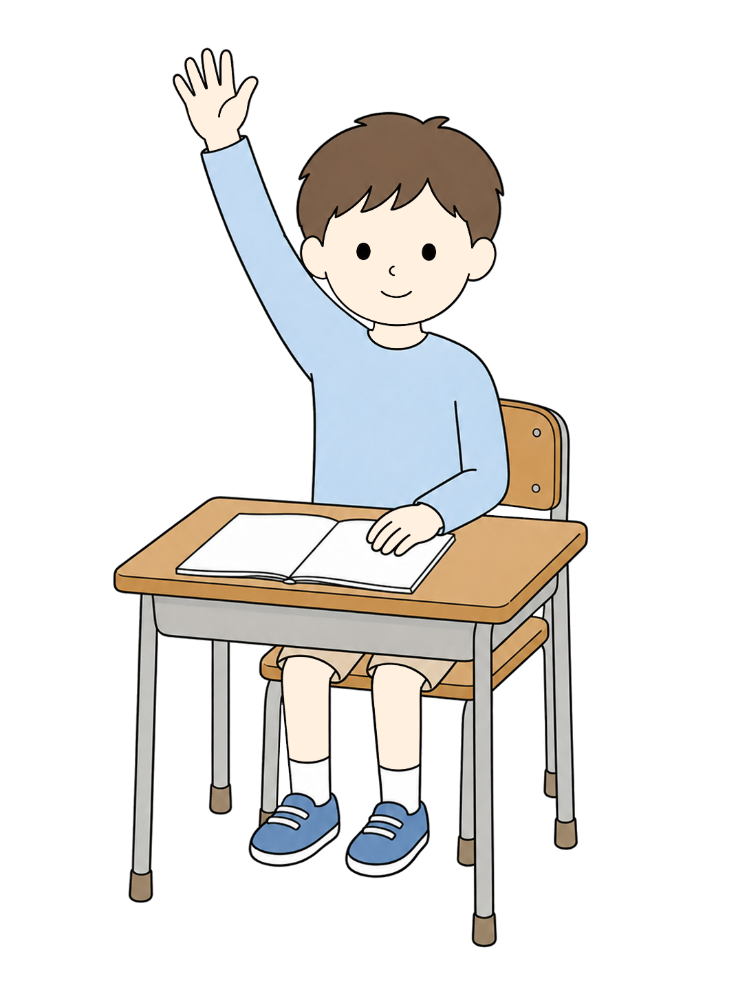 YURUNDO illustration: Elementary School Student Raising a Hand in Class
