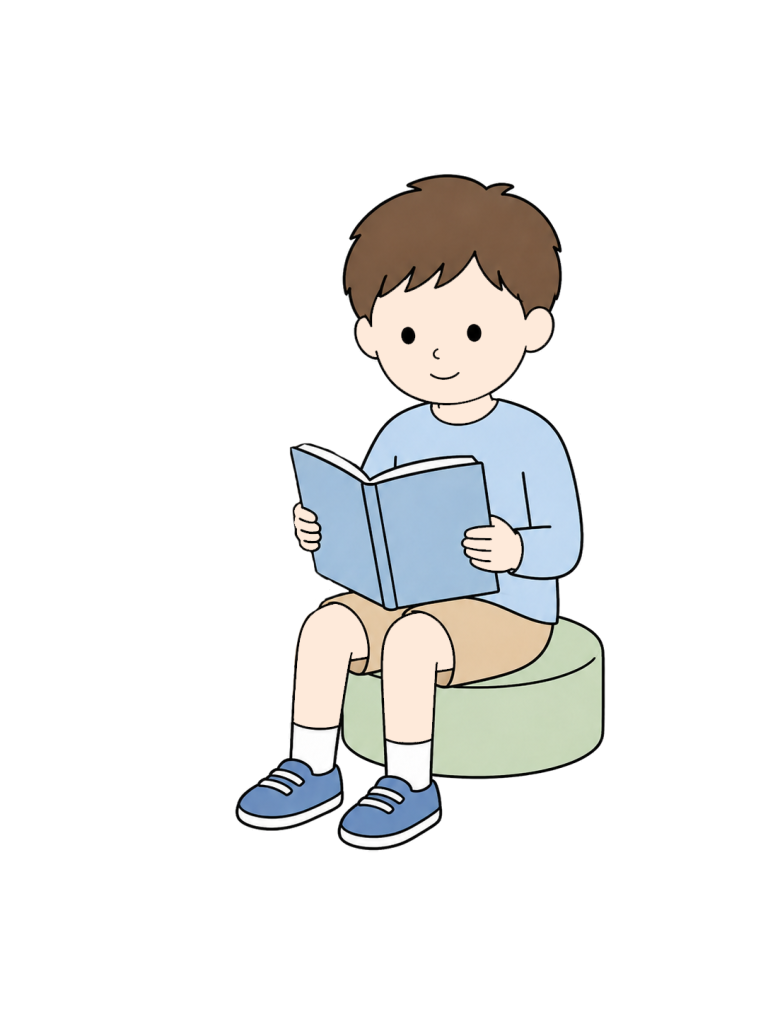 Elementary school student reading in school library