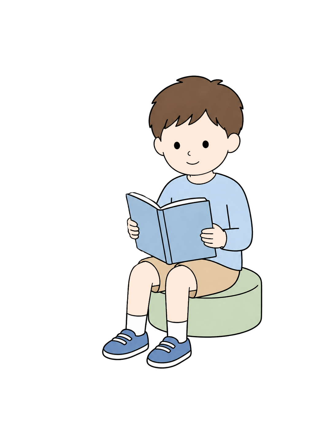 YURUNDO illustration: Elementary School Student Reading in a School Library