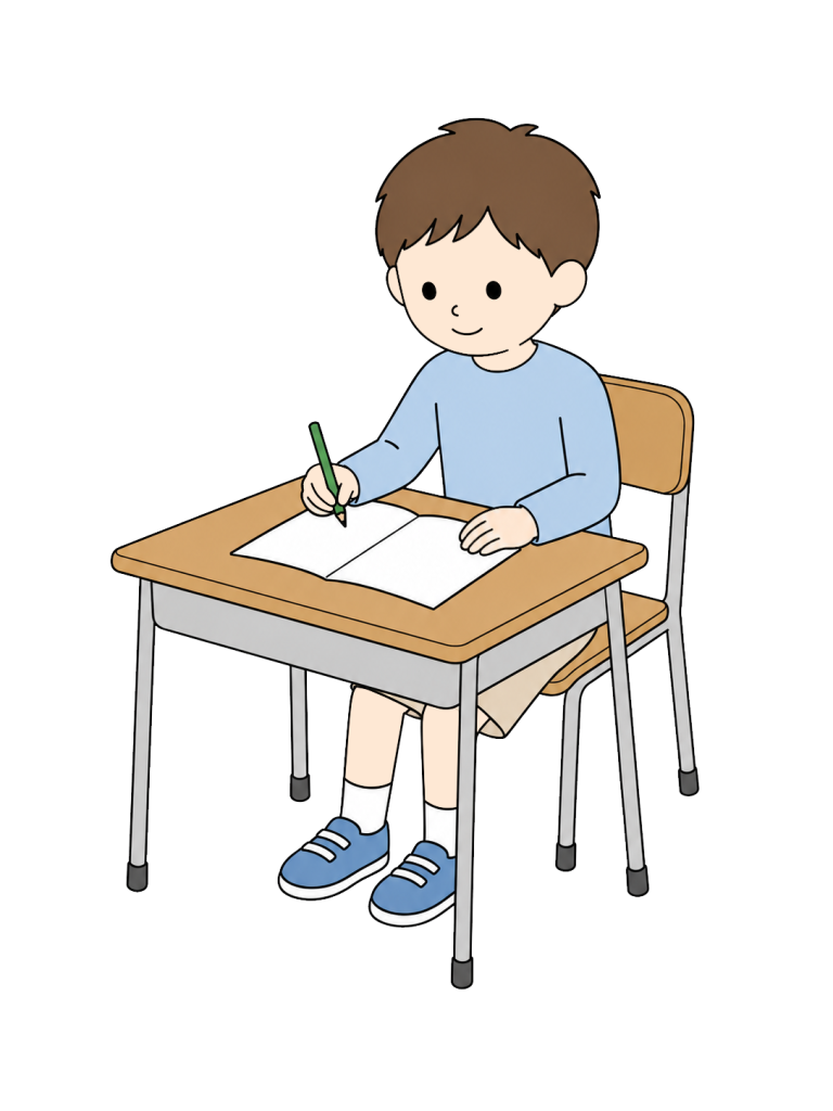 Elementary school student writing in notebook