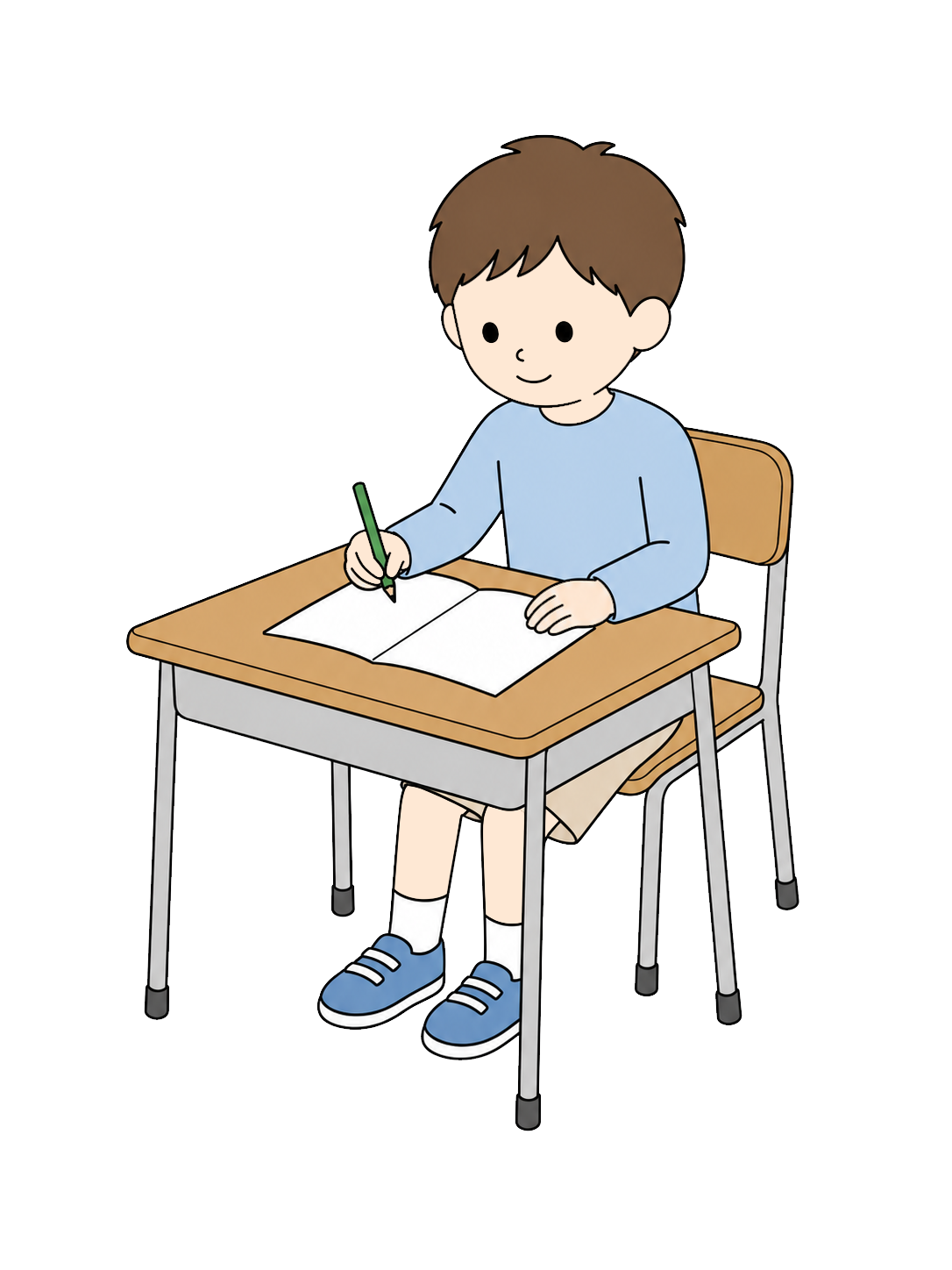 YURUNDO illustration: Elementary School Student Writing in a Notebook