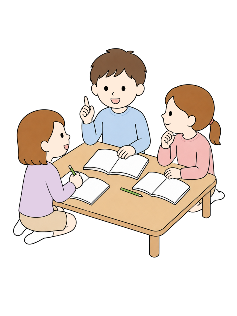 Elementary school students studying in group