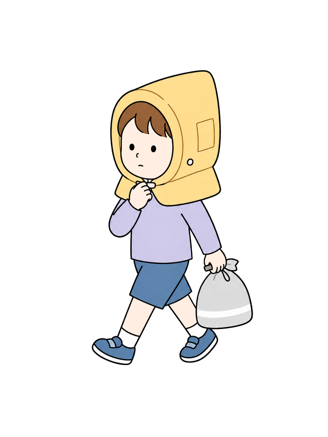 YURUNDO illustration: Elementary School Student Evacuating with a Disaster Hood
