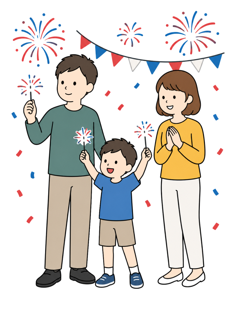 Family celebrating independence day