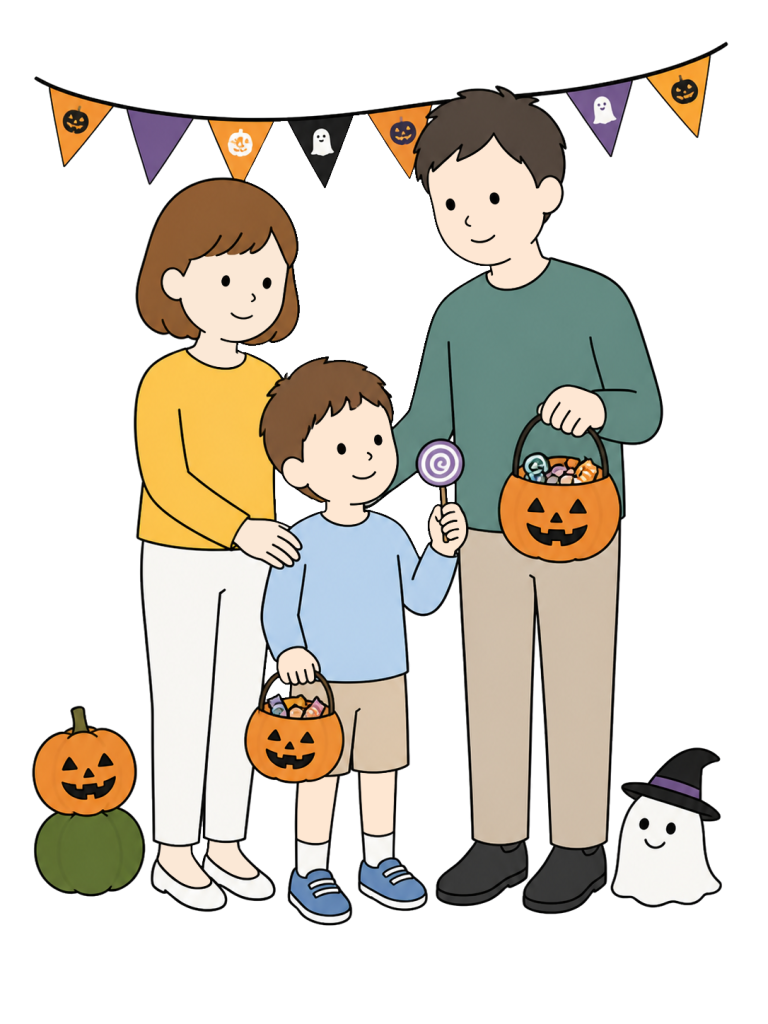 Family enjoying a halloween party