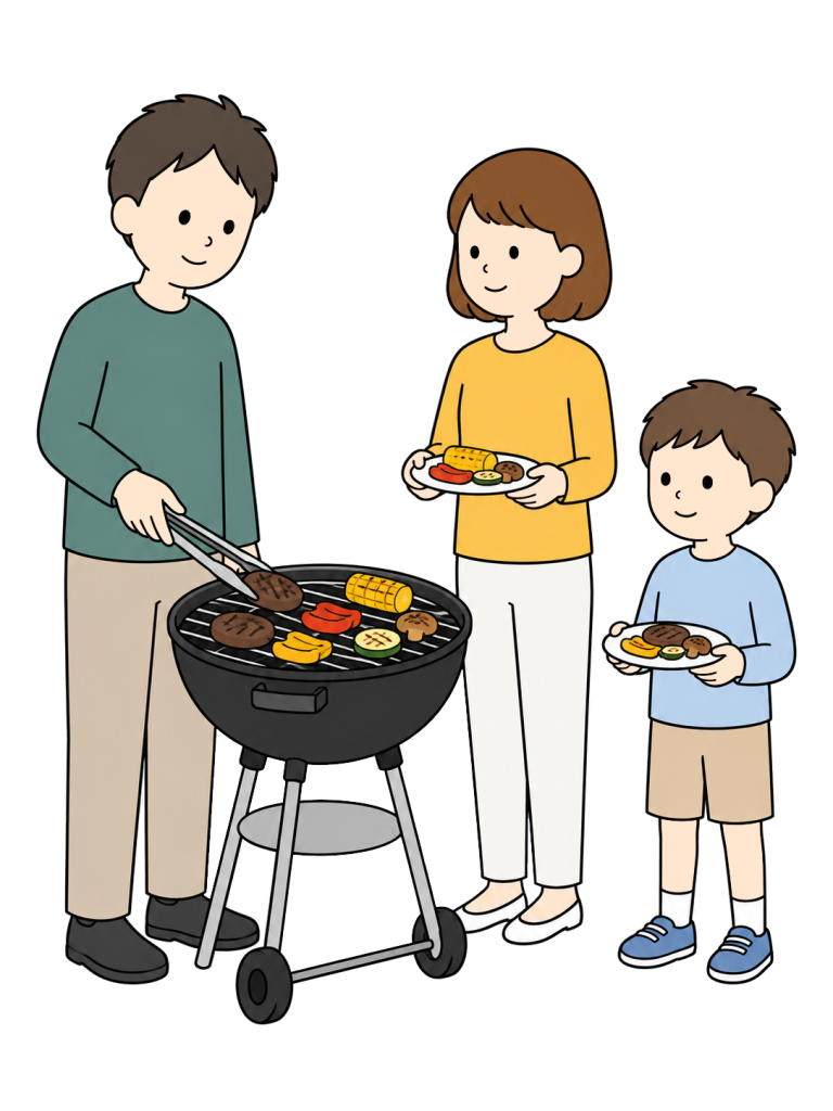Family having a backyard barbecue