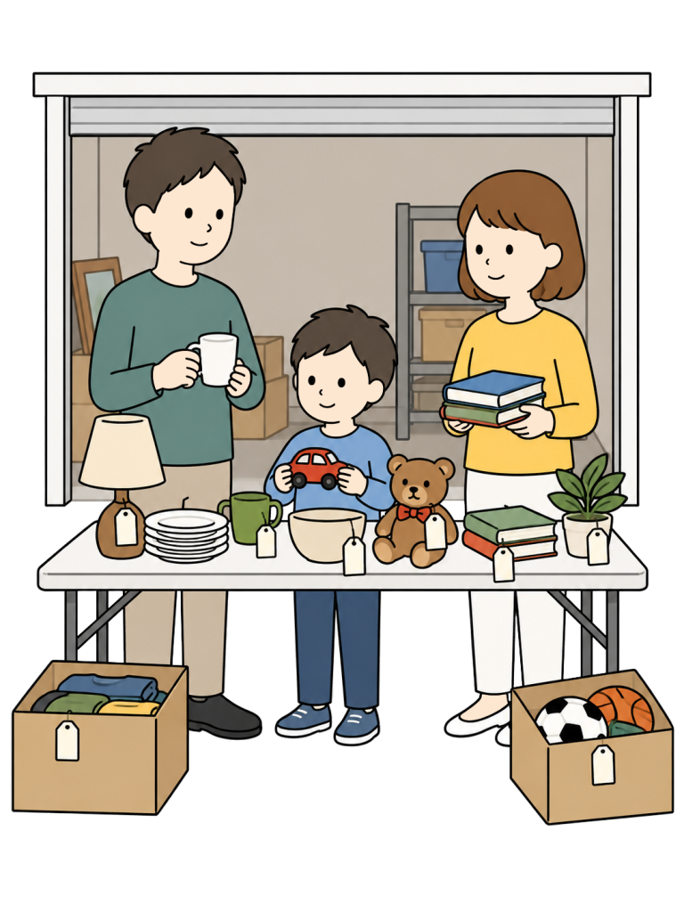 Family holding a garage sale