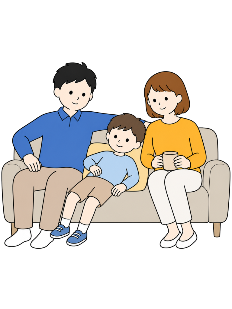 Family relaxing on sofa