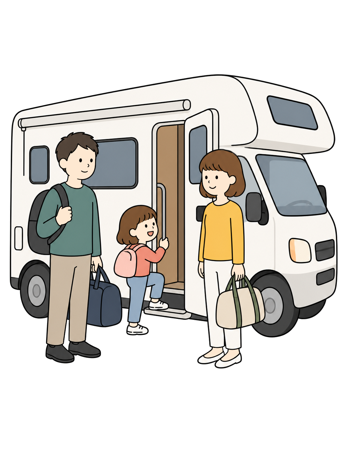 キャンピングカーで旅行する家族YURUNDOイラスト