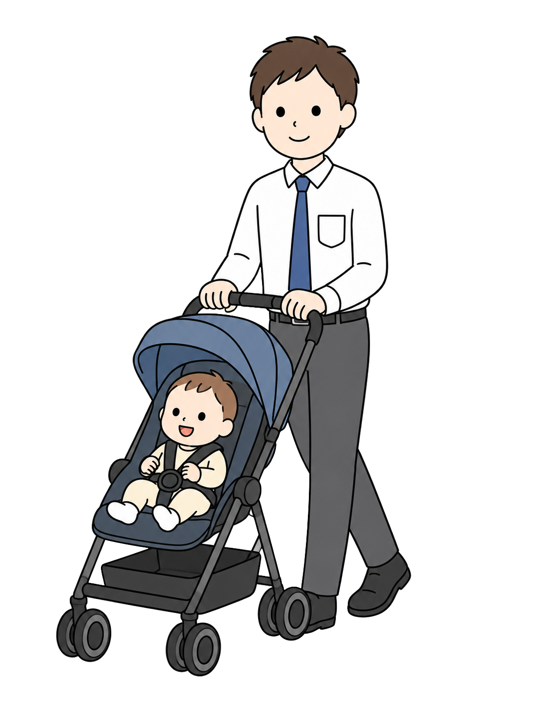 YURUNDO illustration: Father Pushing a Baby Stroller