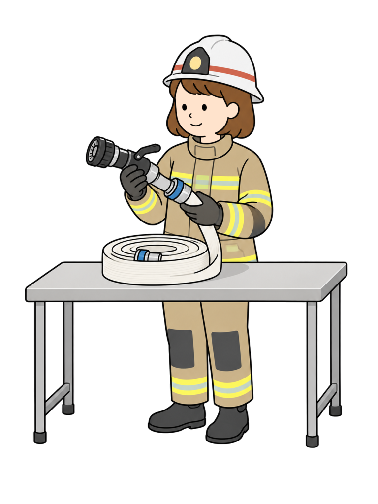 YURUNDO illustration: firefighter checking a fire hose