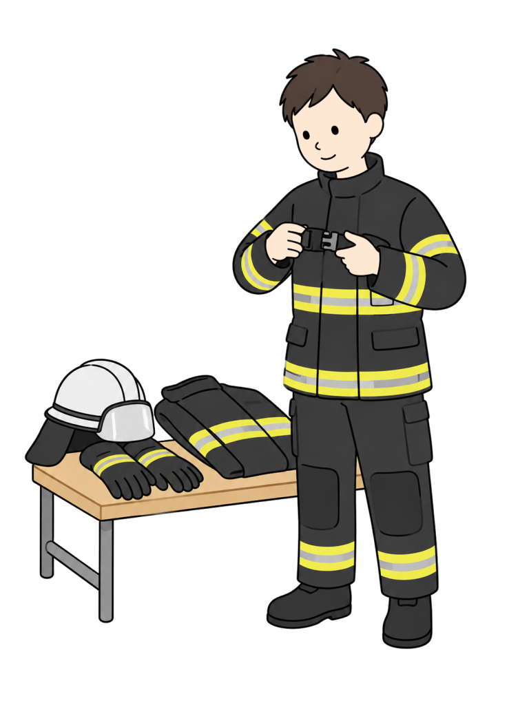 Firefighter checking protective gear