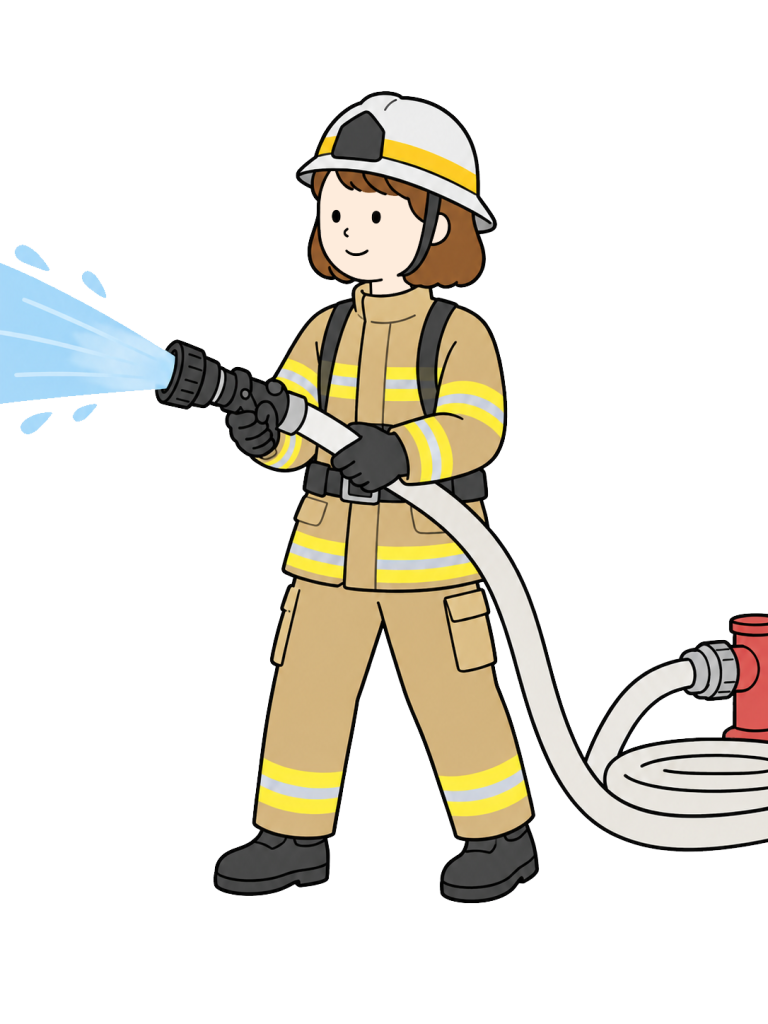 Firefighter spraying water with a fire hose