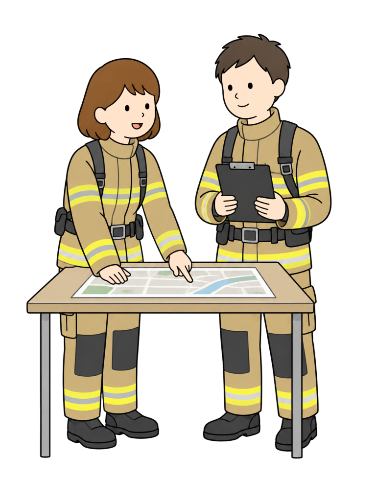 Firefighters having a pre deployment briefing