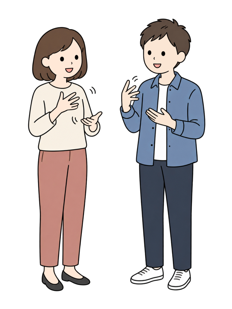 Friends conversing in sign language