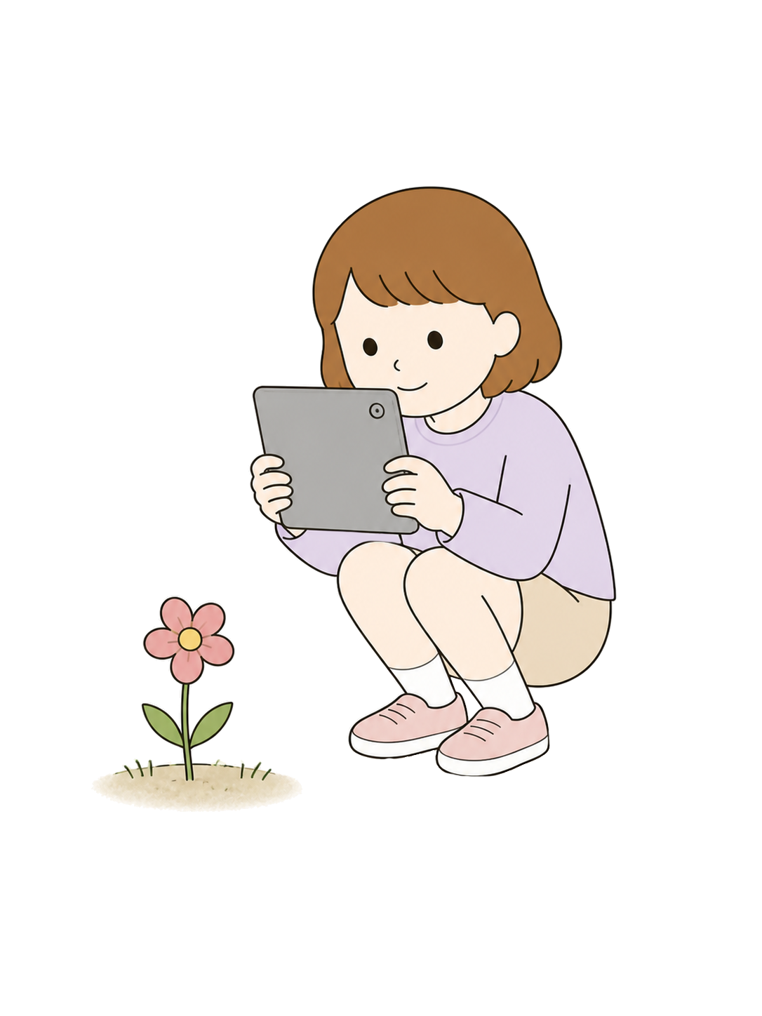 YURUNDO illustration: Girl Taking a Photo of a Flower with a Tablet