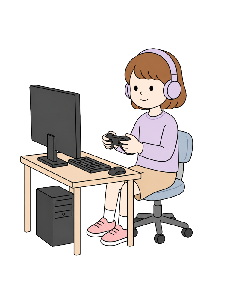 Girl playing video games on a computer