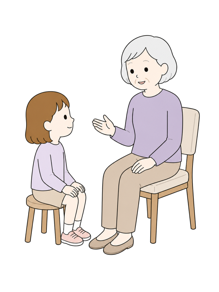 Grandmother talking with grandchild