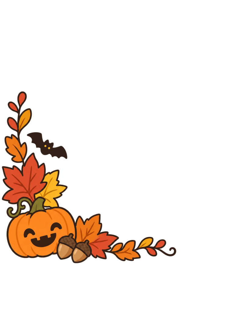 YURUNDO illustration of halloween autumn corner decoration on a white background