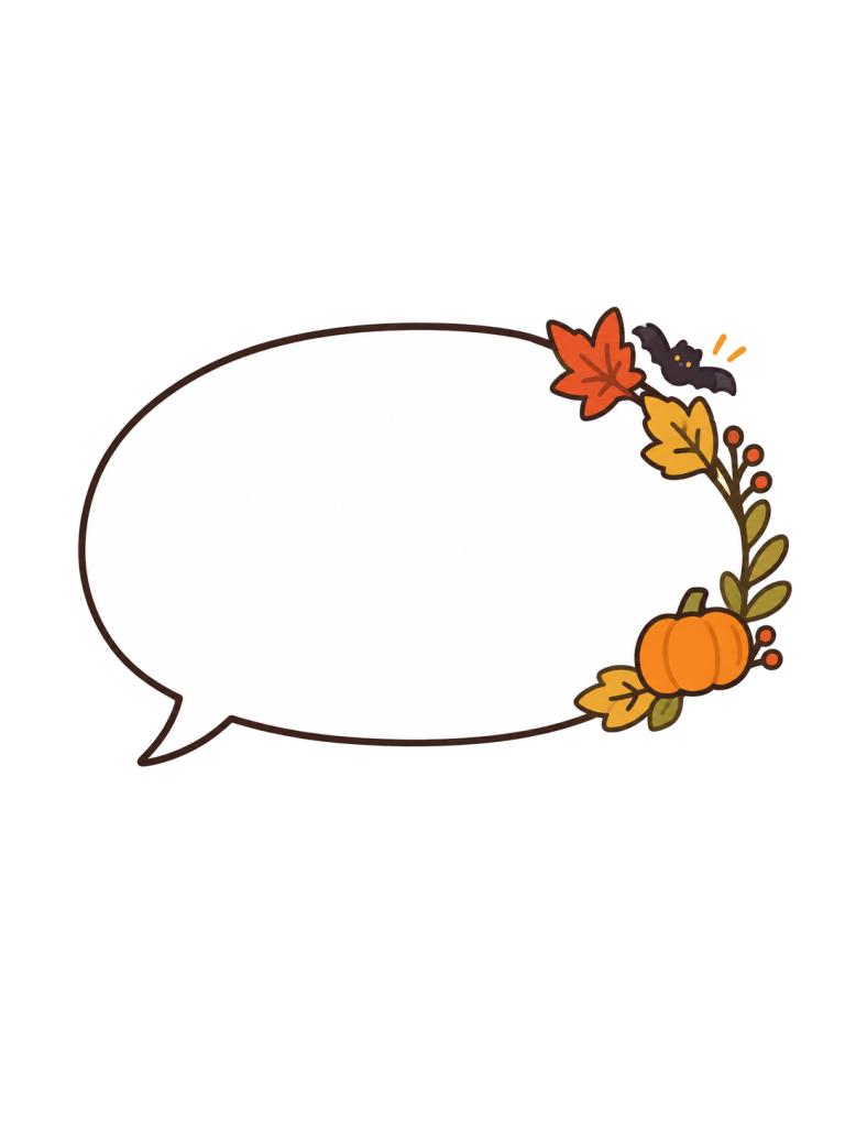 白背景のハロウィーン植物を添えた吹き出しのYURUNDOイラスト素材