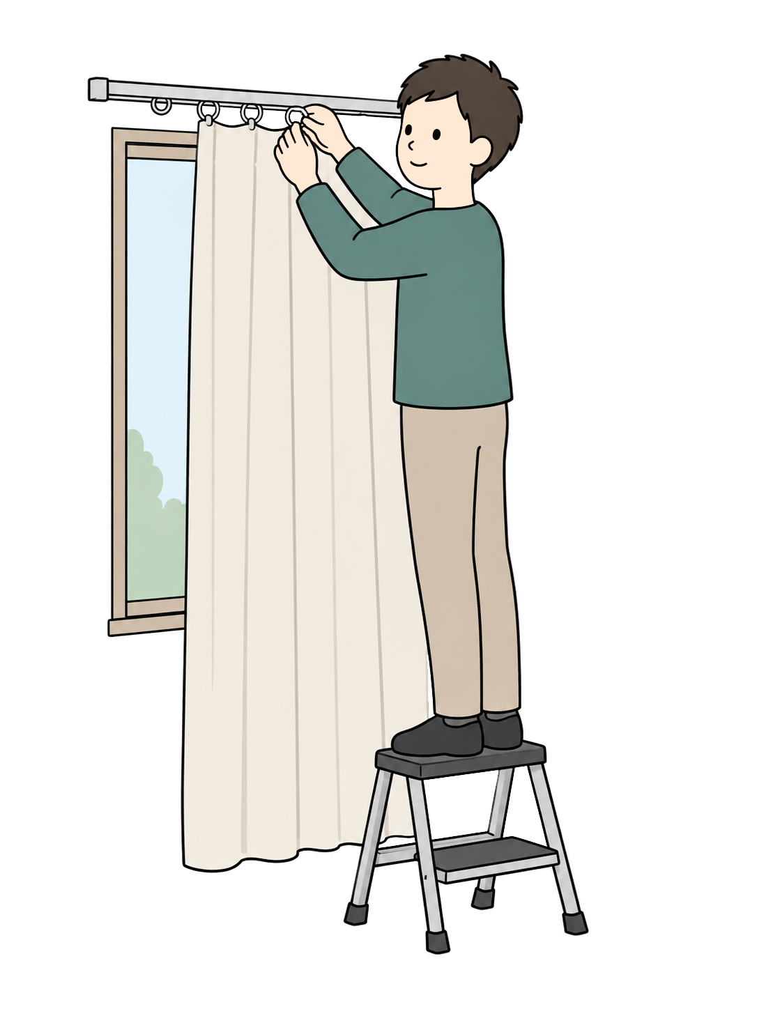 YURUNDO illustration: Installing Curtains