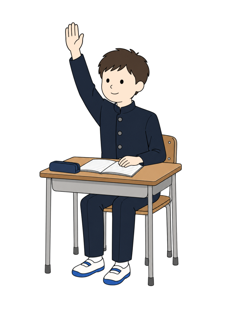 Junior high school boy raising hand in class
