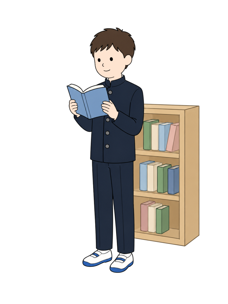 Junior high school boy reading library