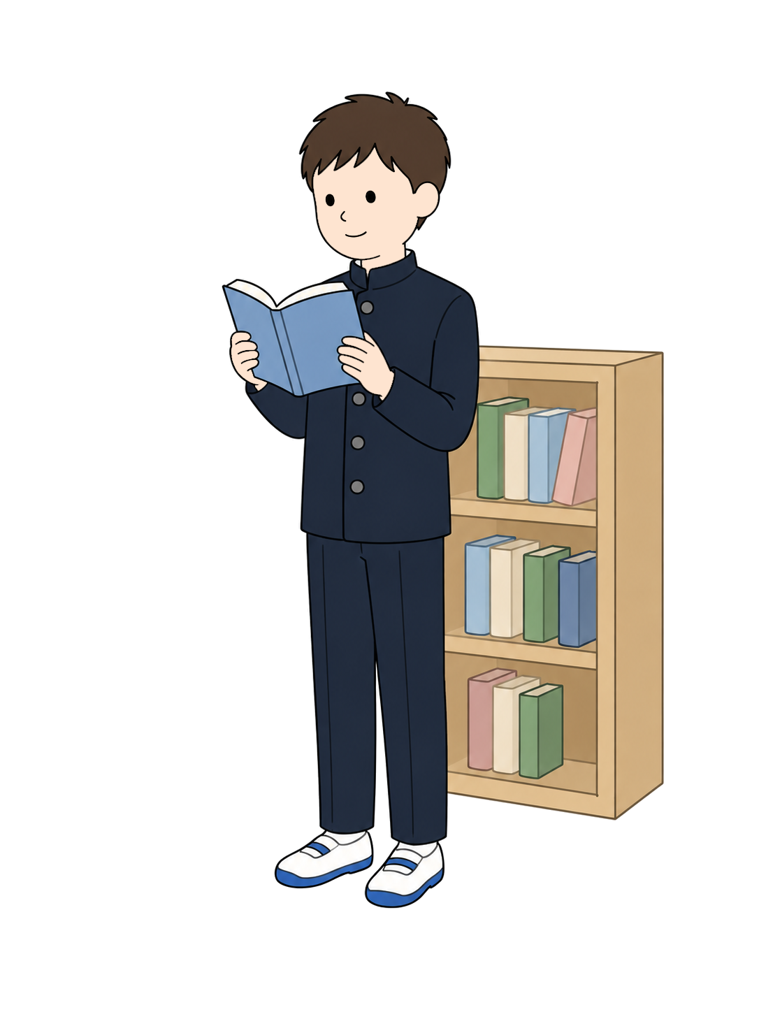 YURUNDO illustration: Junior High School Boy Reading in the School Library